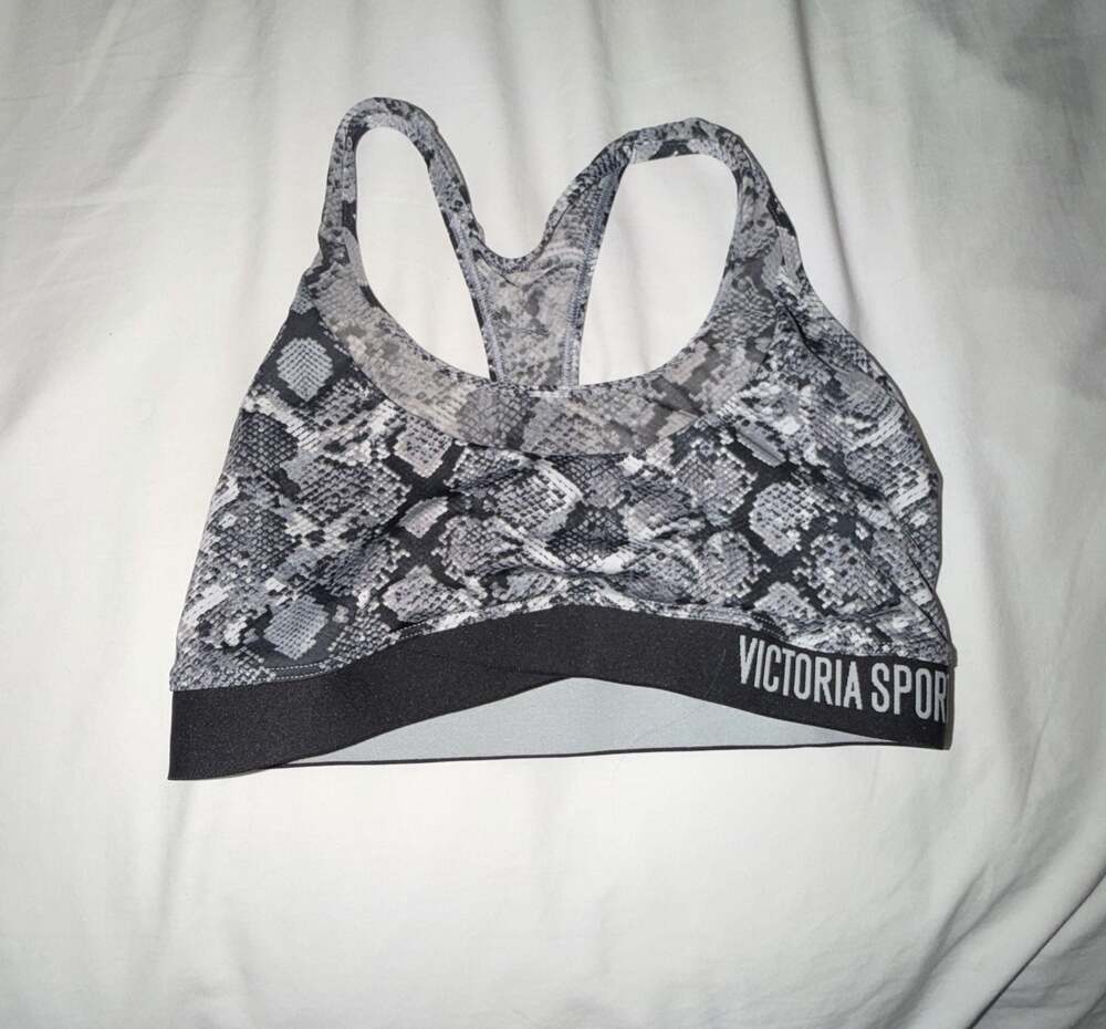 Victoria Sport Snakeskin Gray Black Racerback The Player Sports Bra